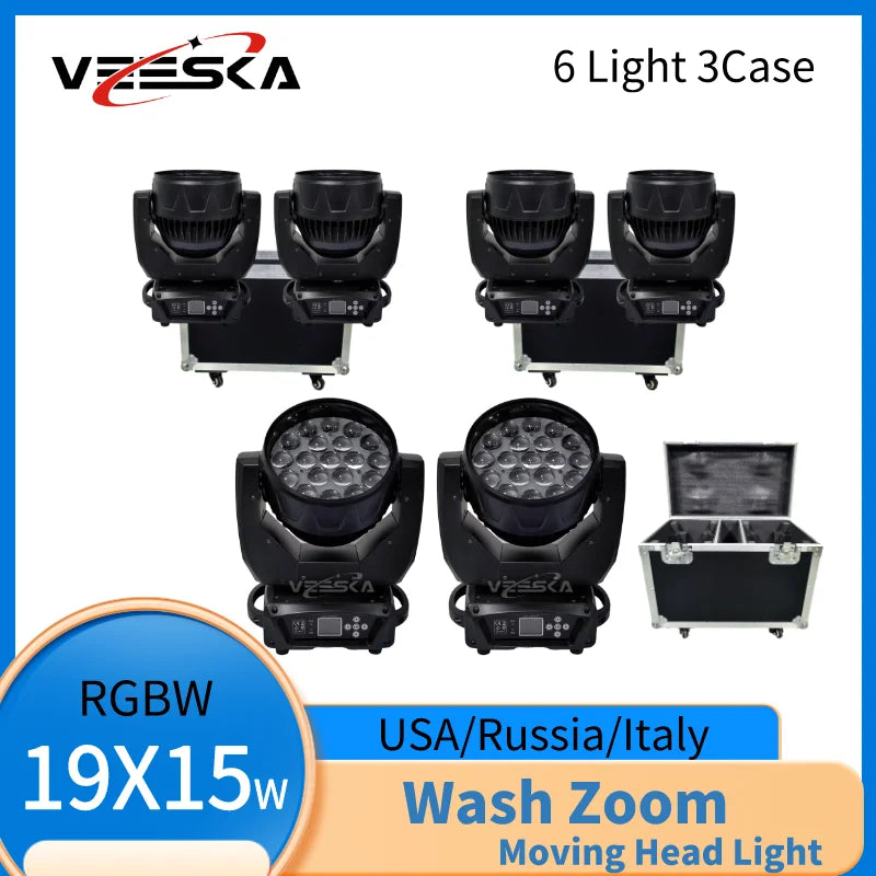 1-10PCS 19X15W Beam Wash Moving Head LED Zoom Lyre Wash Light RGBW Beam Effcect For Dj Light Wedding Party Show flight box
