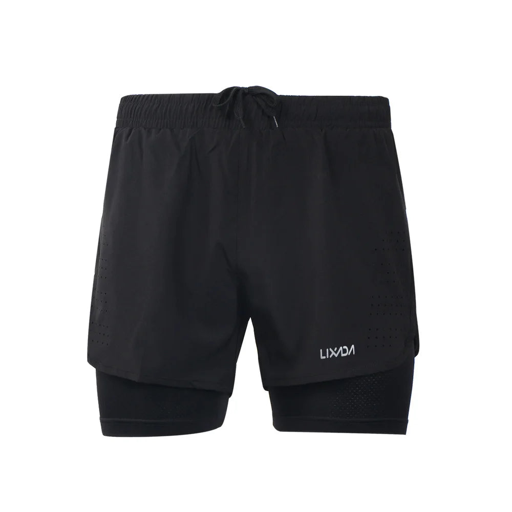 Men's 2-in-1 Running Shorts Quick Drying Breathable Active Training Exercise Jogging Cycle Shorts with Longer Liner