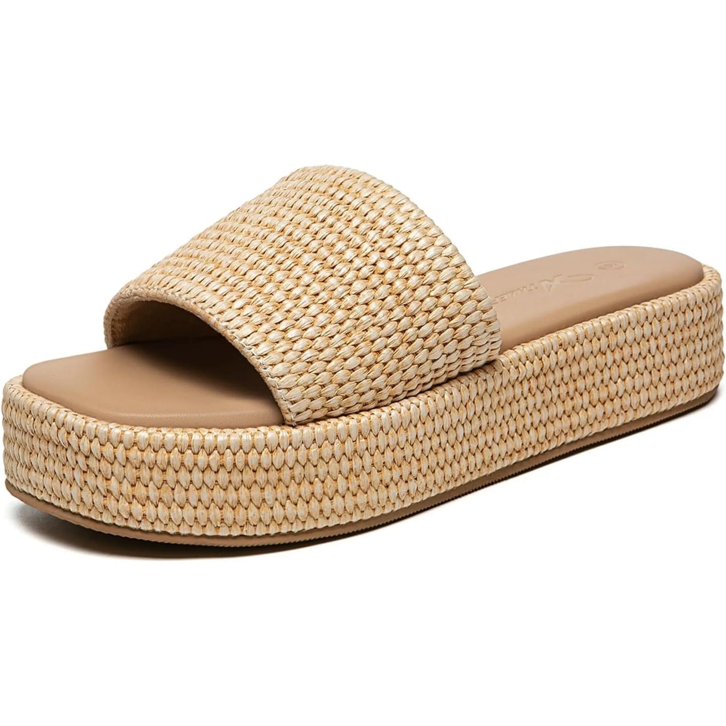 Athlefit Women's Platform Raffia Sandals Comfortable Open Toe Slip On Beach Slides Sandals for Summer Casual