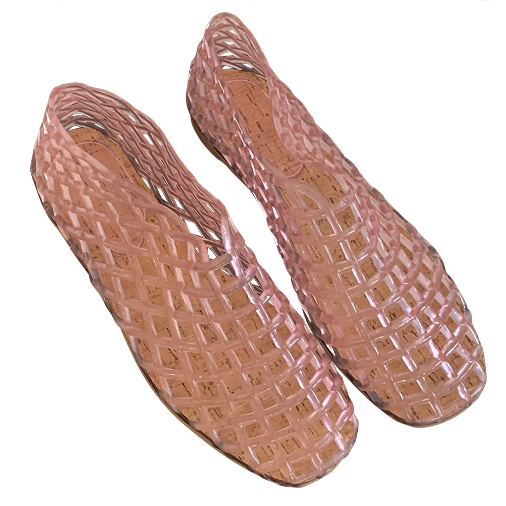 Women Jelly Flats Fashion Slip-On Flats Lightweight Hollow Out Ballet Flats Breathable Beach Jelly Shoes for Summer Beach