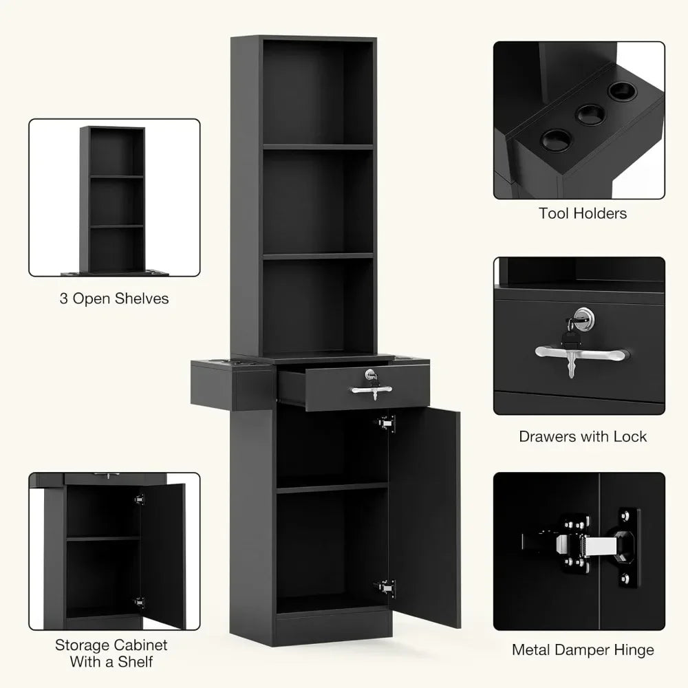 Wall Mount Salon Storage Station, Barber Stations Hair Salon Station, Beauty Salon Spa Equipment, Salon Trolley for Hair Styling