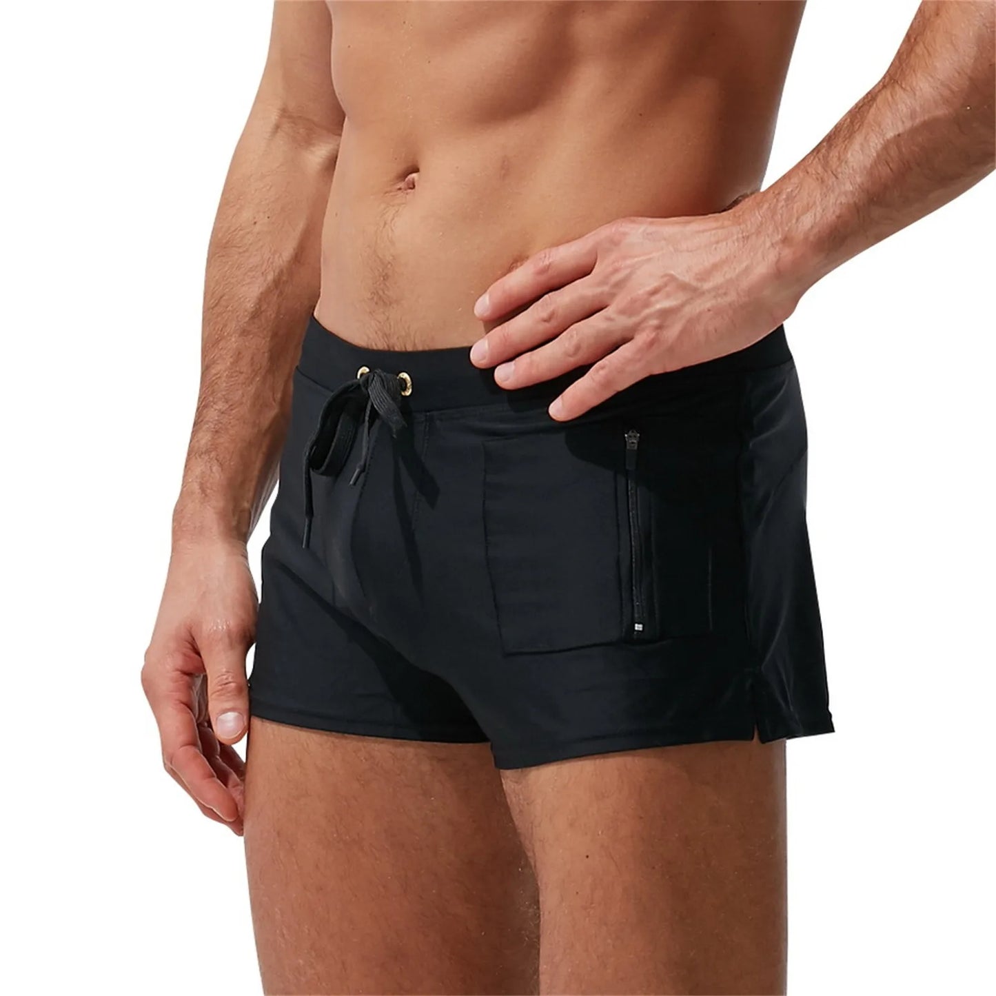 Swimming Trunks Mens Swim Boxer Briefs Swimwear Young Man Swimsuit Beach Wear Surfing Bathing Suit Zipper Pocket Shorts