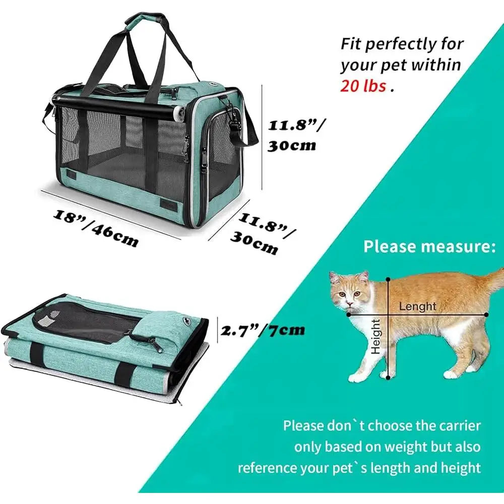 Large Pet Carrier Soft-sided Folding Dog Cat Travel Crate Easy Clean Mesh Ventilation Lightweight Portable Veterinarian Use