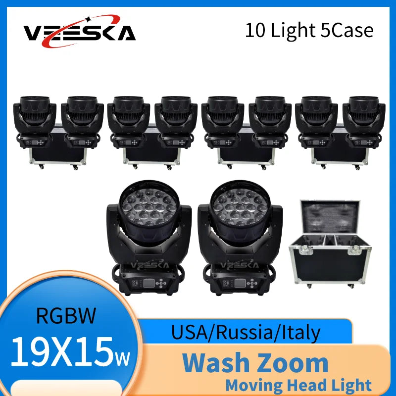 1-10PCS 19X15W Beam Wash Moving Head LED Zoom Lyre Wash Light RGBW Beam Effcect For Dj Light Wedding Party Show flight box