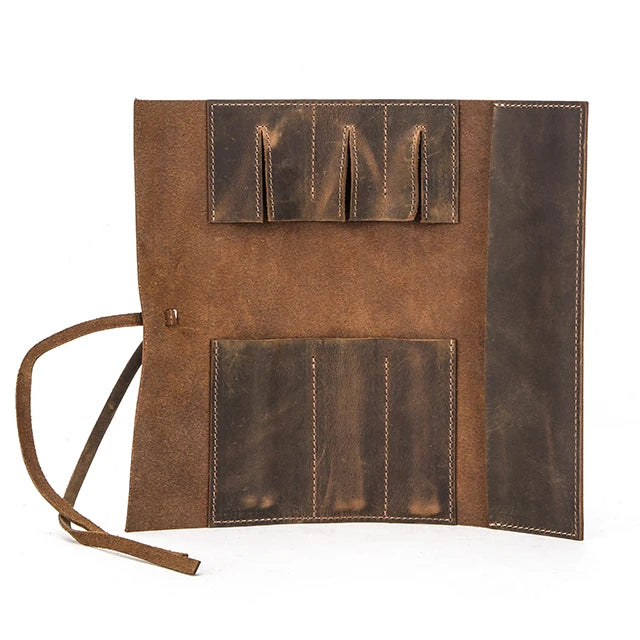 Genuine Leather Retro Luxury Pencil Roll Up Bag Pencil Case Storage Pouch Holder Boys Girls Student Stationery School Supplies