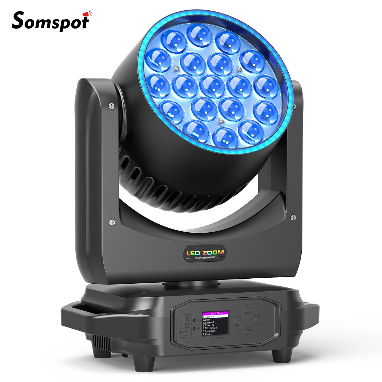 Somspot RGBW LED Moving Head Light Beam Focusing Light Dyeing Projection Light DMX512 Stage Light Effect for KTV Disco Bar Party