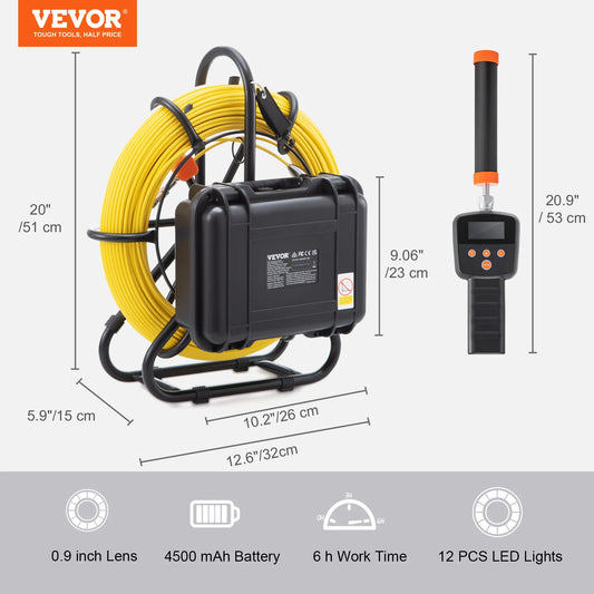 VEVOR Sewer Camera with 512Hz Locator IP68 9 Inch Inspection