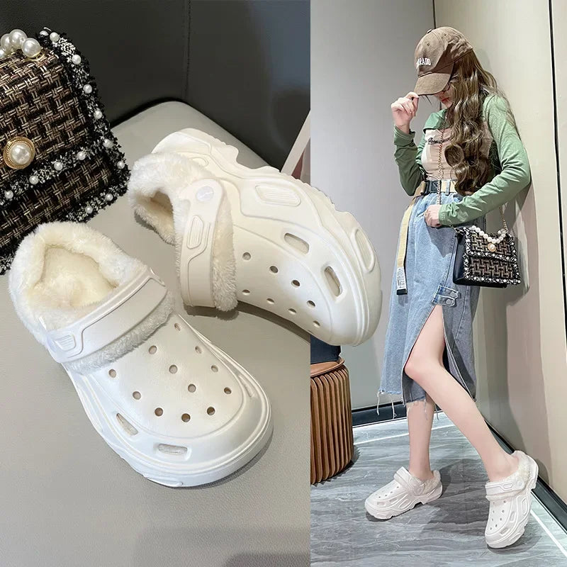 Women's winter slippers with plush cotton soft indoor non-slip shoes flat shoes family bedroom EVA slippers women's shoes