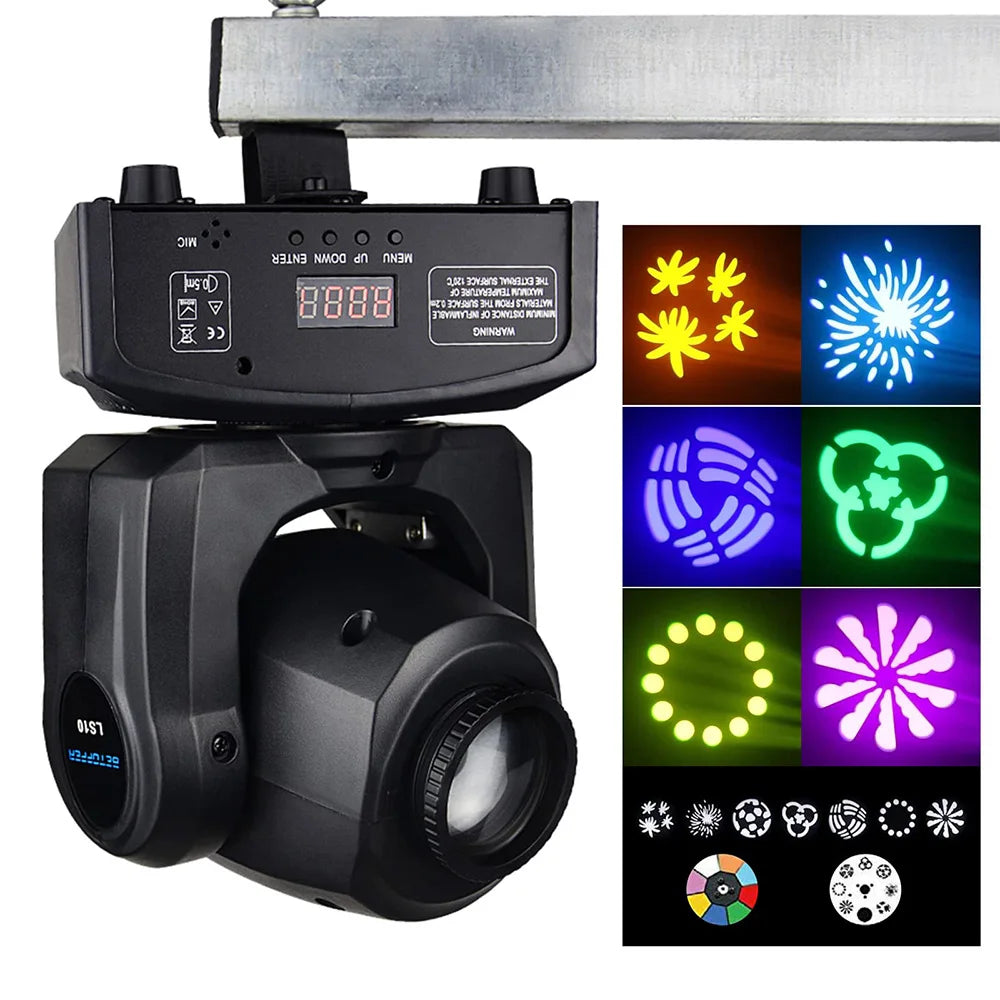 Professional Moving Head Beam LED Disco Light with 8 Gobos 9/11CH Sound/DMX DJ Lights for Stage Bars Wedding Party LS10