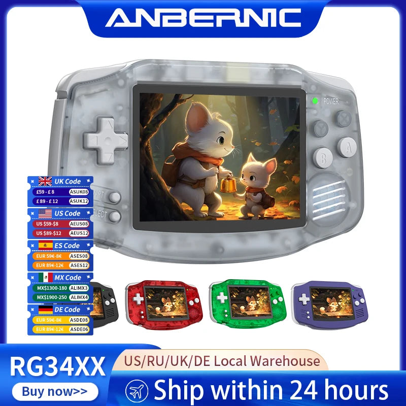 ANBERNIC RG 34XX Retro Handheld Game Console 3.4” HD IPS 720*480 Screen Linux 64-bit Wifi Bluetooth RG34XX Video Gaming Consoles