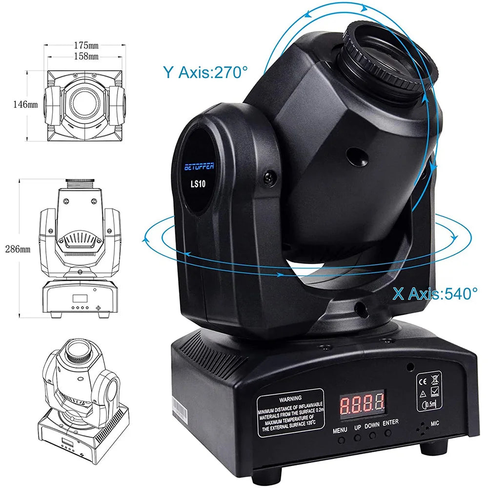 Professional Moving Head Beam LED Disco Light with 8 Gobos 9/11CH Sound/DMX DJ Lights for Stage Bars Wedding Party LS10