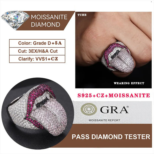 Mouth Rings Silver Moissanite For Men Jewelry