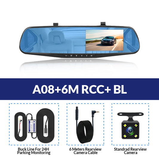 E-ACE Dash Cam 4.3 Inches Car DVR Rearview Mirror Recorder