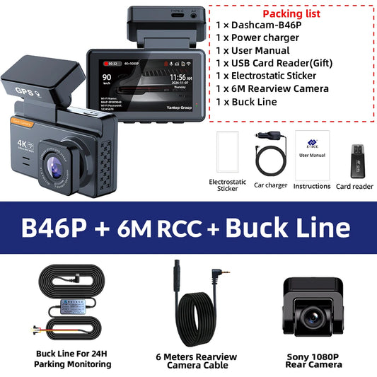 4K Dash Cam Car DVR Support WIFI GPS 4K Front 1080P Rear