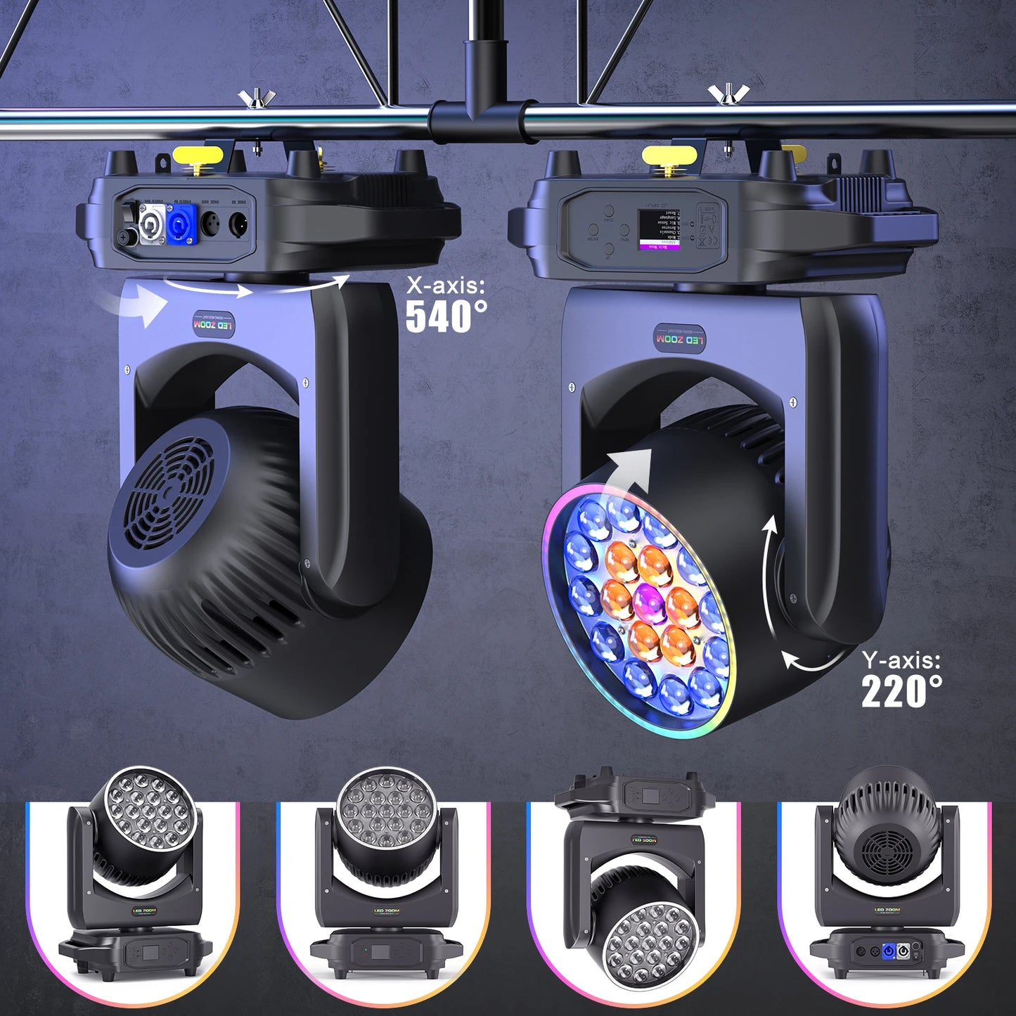 Somspot RGBW LED Moving Head Light Beam Focusing Light Dyeing Projection Light DMX512 Stage Light Effect for KTV Disco Bar Party