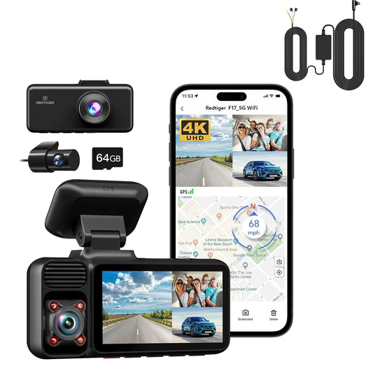 REDTIGER 3 Channel Car Camera 4K Dash Cam with GPS WDR