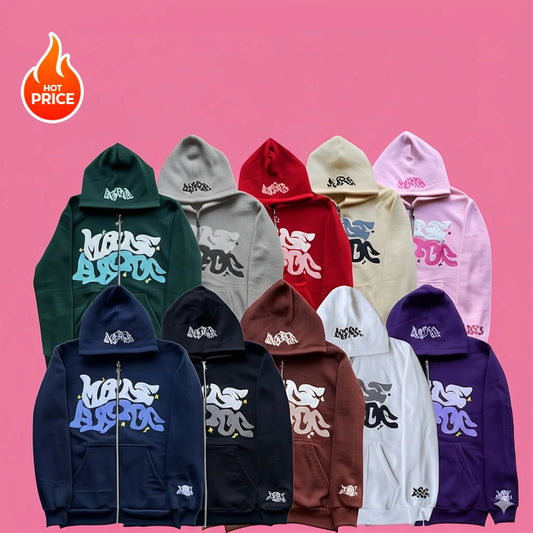 Diversified Y2k Trendy Zipper Hoodie Stars Big Letters Printed