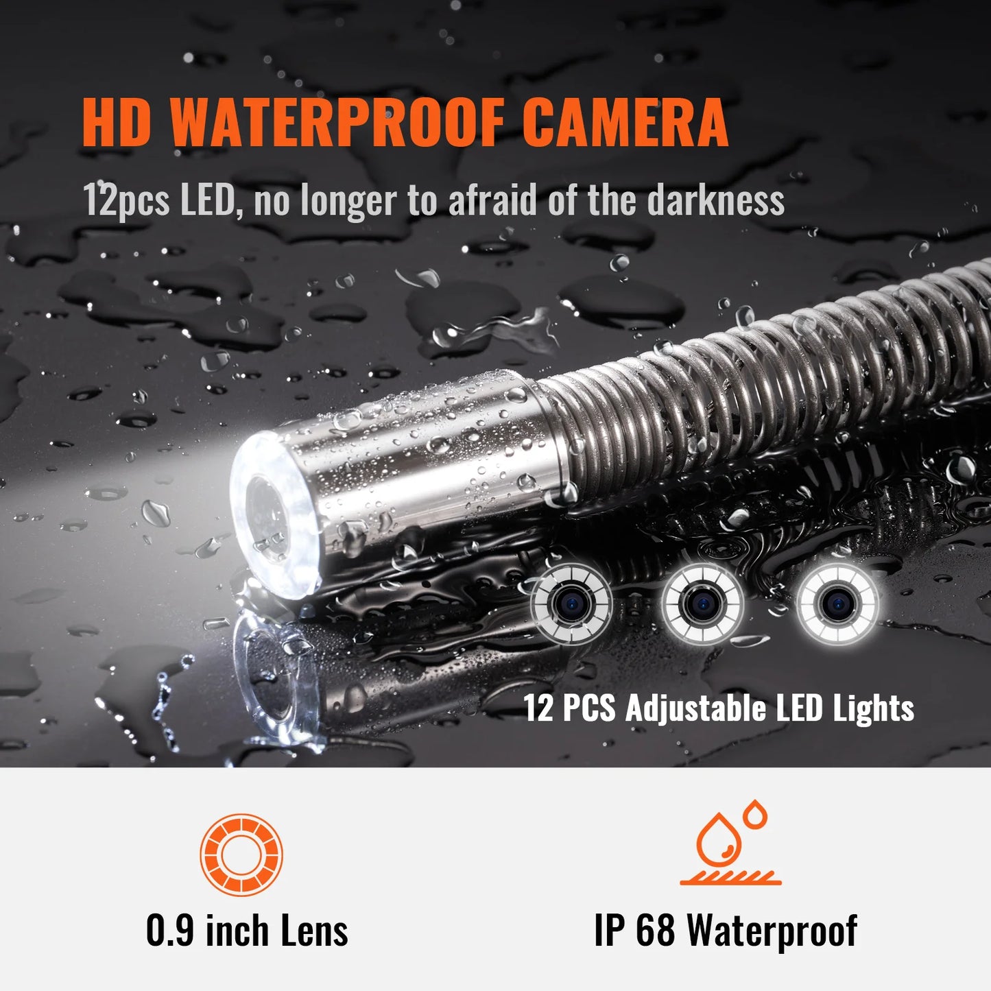 VEVOR Sewer Camera with 512Hz Locator IP68 9 Inch Inspection