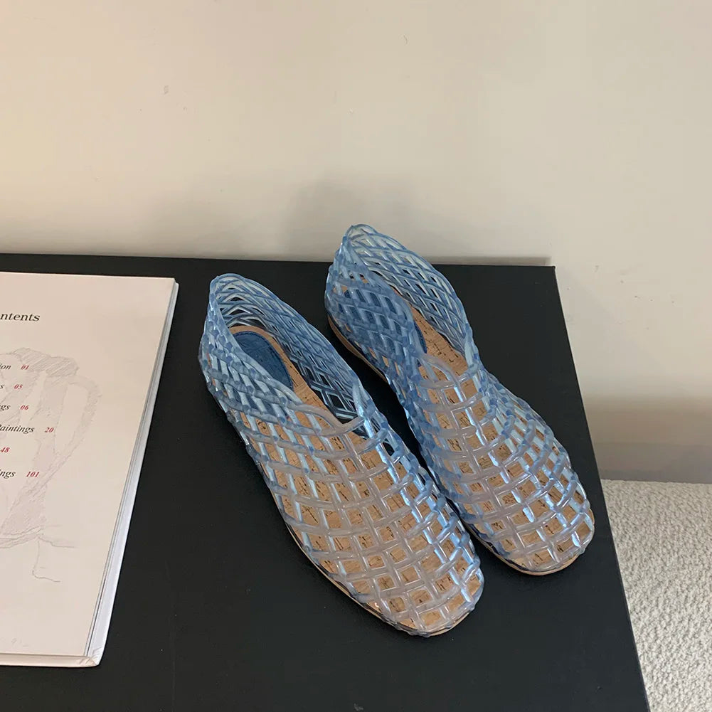 Women Jelly Flats Fashion Slip-On Flats Lightweight Hollow Out Ballet Flats Breathable Beach Jelly Shoes for Summer Beach
