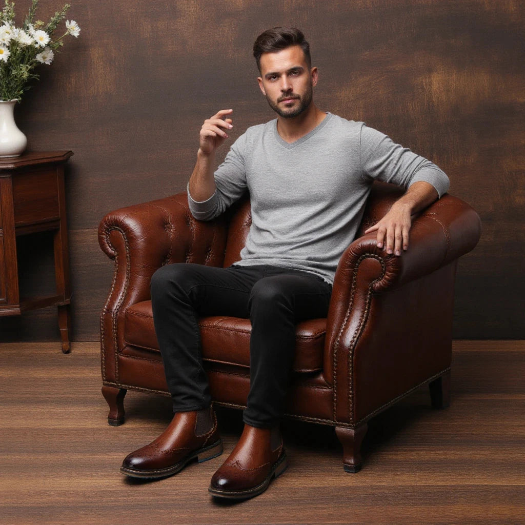 Zhejiang Classic Brogue Chelsea Boots For Men Leather