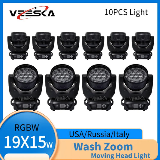 1-10PCS 19X15W Beam Wash Moving Head LED Zoom Lyre Wash Light RGBW Beam Effcect For Dj Light Wedding Party Show flight box