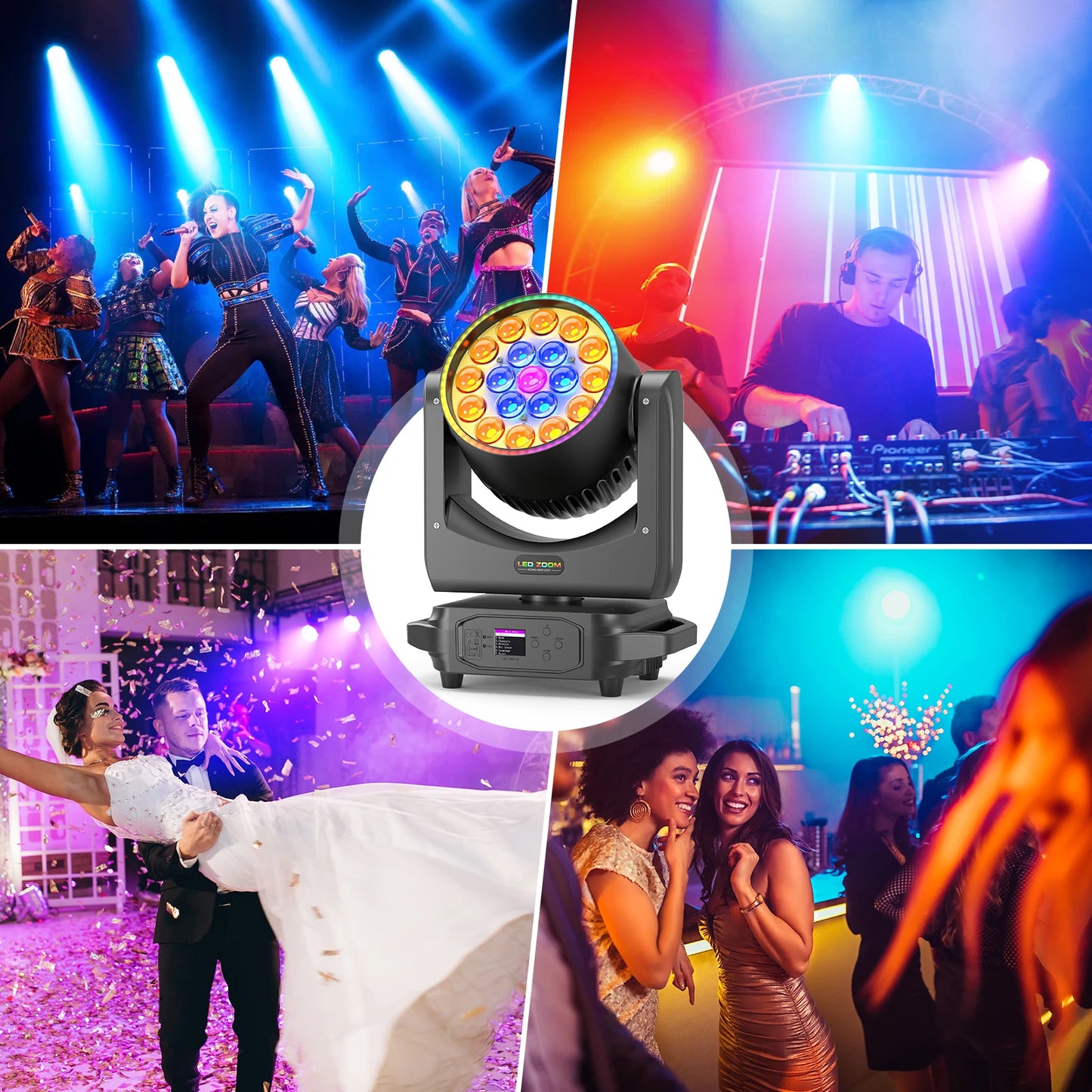 Somspot RGBW LED Moving Head Light Beam Focusing Light Dyeing Projection Light DMX512 Stage Light Effect for KTV Disco Bar Party