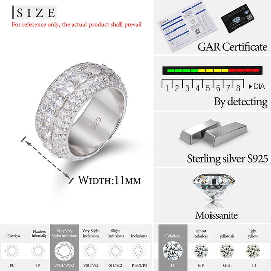 With Certificate Moissanite For Men Silver Rings