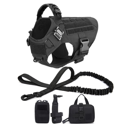 Military Dog Harness Leash Bags Set Pet Tactical Vest Harnesses Walking Training Hunting For Large Dogs German Shepherd
