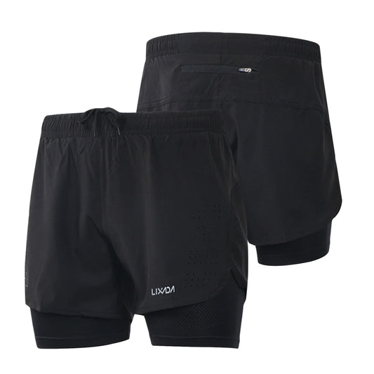 Men's 2-in-1 Running Shorts Quick Drying Breathable Active Training Exercise Jogging Cycle Shorts with Longer Liner
