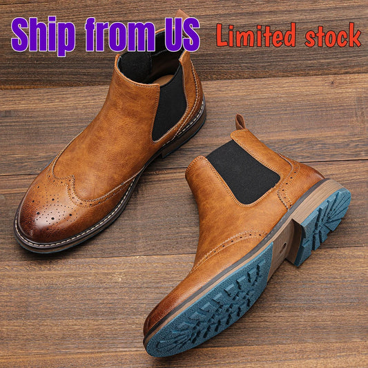 Brogue Chelsea Men Boots 2025 American style Comfortable Fashion Leather Boots