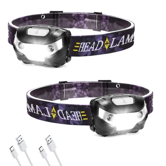 2 Pack Rechargeable Headlamp, Outdoor Waterproof Motion Sensor LED Headlamp for Camping Running Hiking Fishing