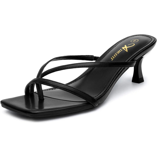 Women's Strappy Kitten Heels Flip Flops Square Open Toe Low Heels Fashion Party Dress Thong Heeled Sandals