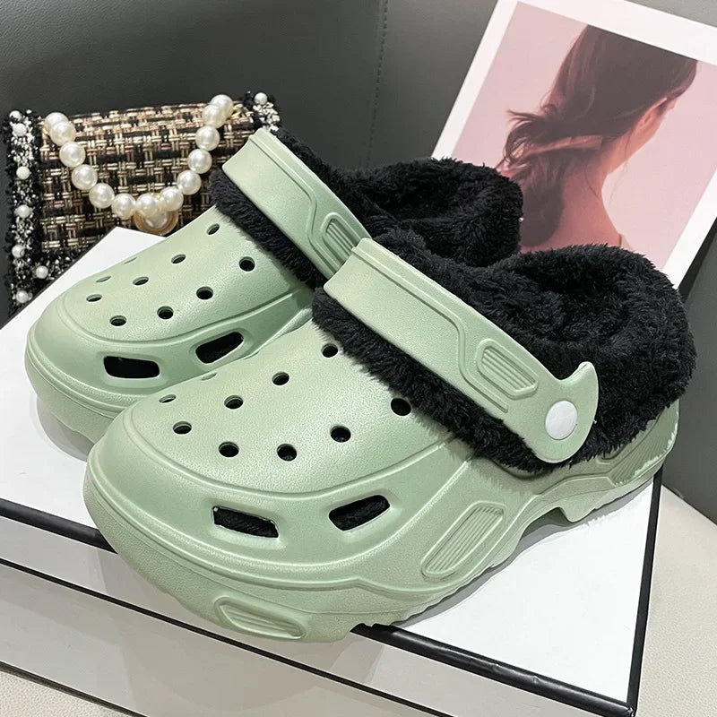 Women's winter slippers with plush cotton soft indoor non-slip shoes flat shoes family bedroom EVA slippers women's shoes