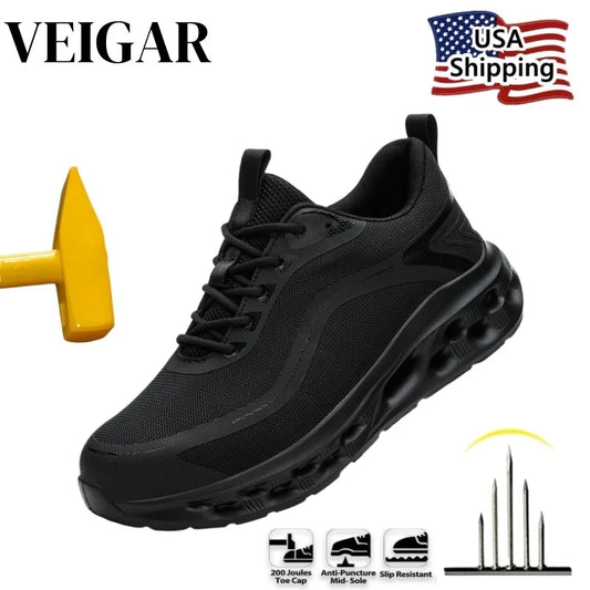 VEIGAR Mens Steel Toe Safety Shoes Puncture Proof Durable