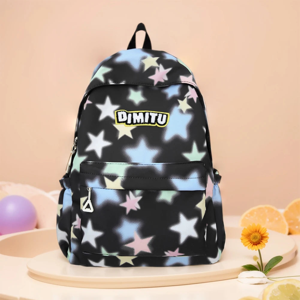 Women Large Capacity Laptop Daypack Nylon Kawaii Star Backpack Preppy with Zipper Knapsack for Hiking Travel Work