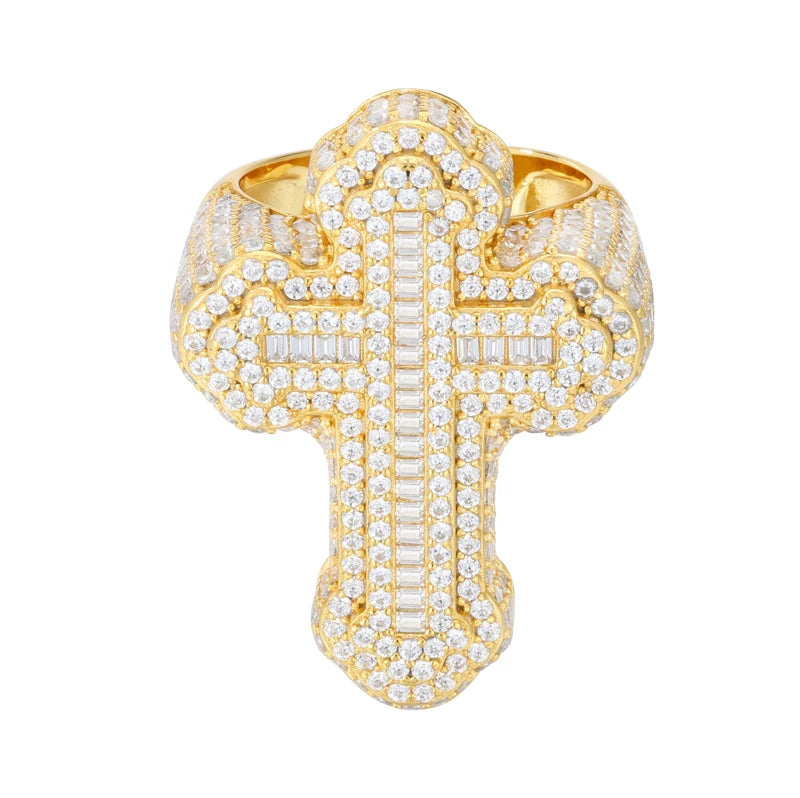 Baguette Cross Rings S925 Silver Moissanite Jewelry