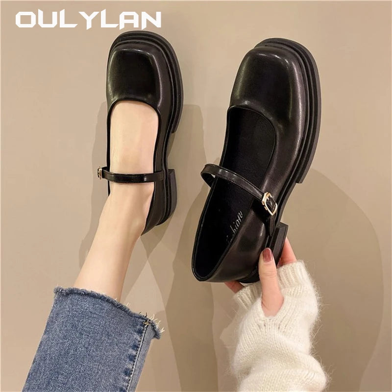 Oulylan Soft Soles Women Shoe Comfortable Thick Soled Leather Shoes Women Spring Autumn New 2024 British Style Shoes for Women