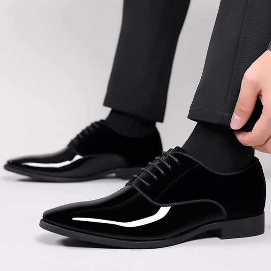 Mens Oxford Lace Up Dress Shoes High Gloss Square Toe