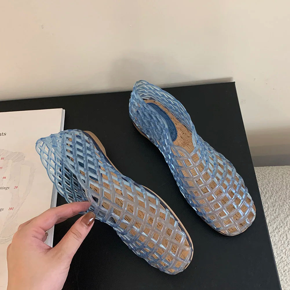 Women Jelly Flats Fashion Slip-On Flats Lightweight Hollow Out Ballet Flats Breathable Beach Jelly Shoes for Summer Beach