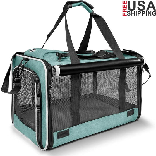 Large Pet Carrier Soft-sided Folding Dog Cat Travel Crate Easy Clean Mesh Ventilation Lightweight Portable Veterinarian Use