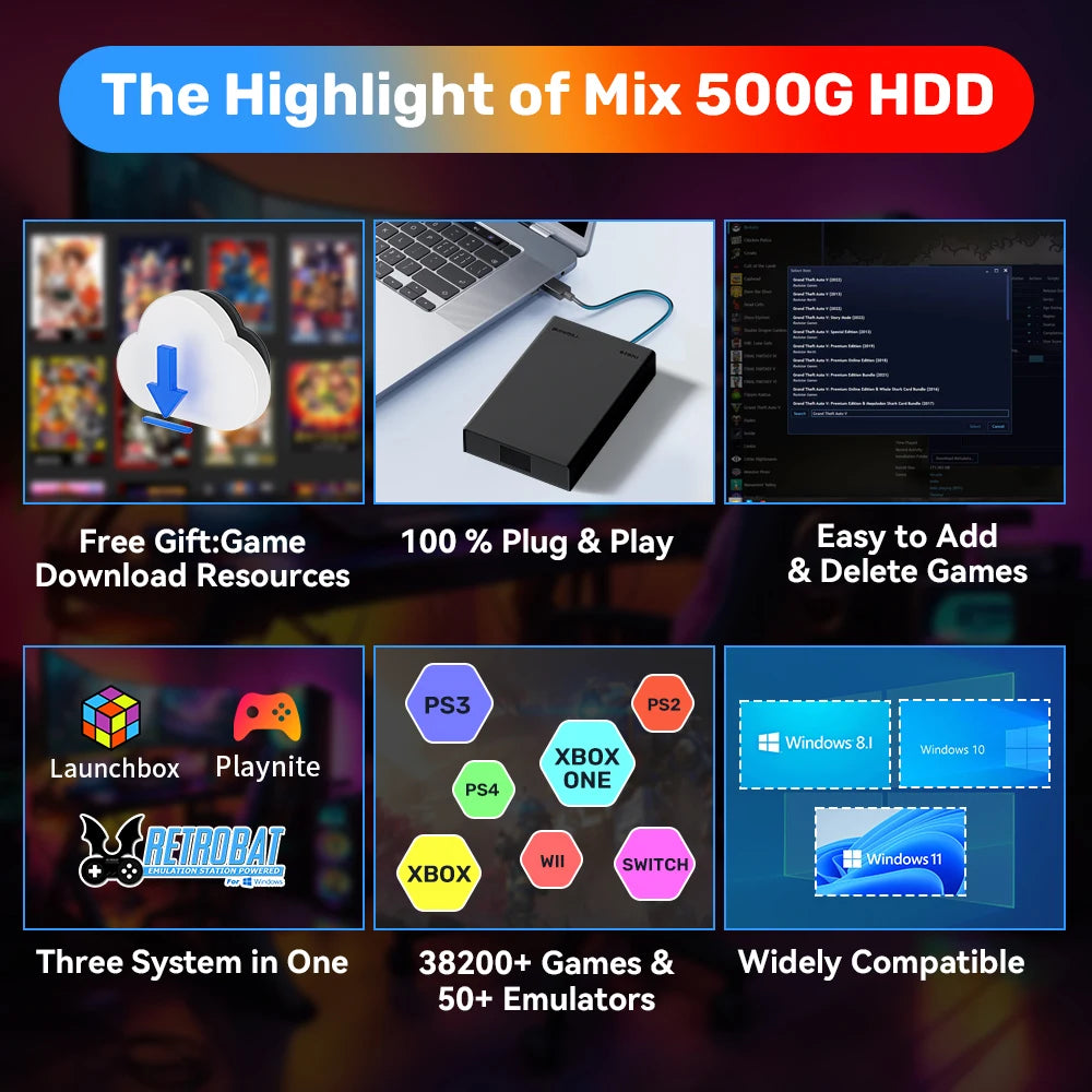 500GB Gaming HDD Retrobat & Launchbox Console with 38200+ Games