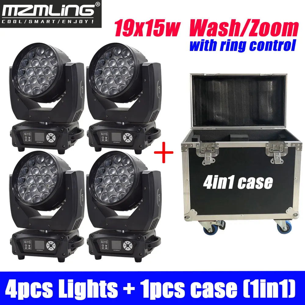 Ship From Local Warehouse 19x15w RGBW 4in1 Wash/Zoom Light With Ring Control DMX512 Moving Head Light DJ/Bar Stage Light