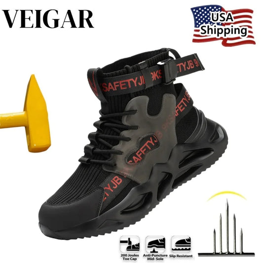 VEIGAR Men Safety Shoes Steel Toe Work Boots Lightweight
