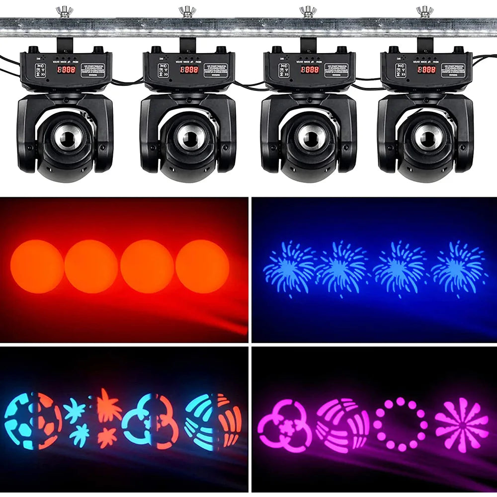 Professional Moving Head Beam LED Disco Light with 8 Gobos 9/11CH Sound/DMX DJ Lights for Stage Bars Wedding Party LS10