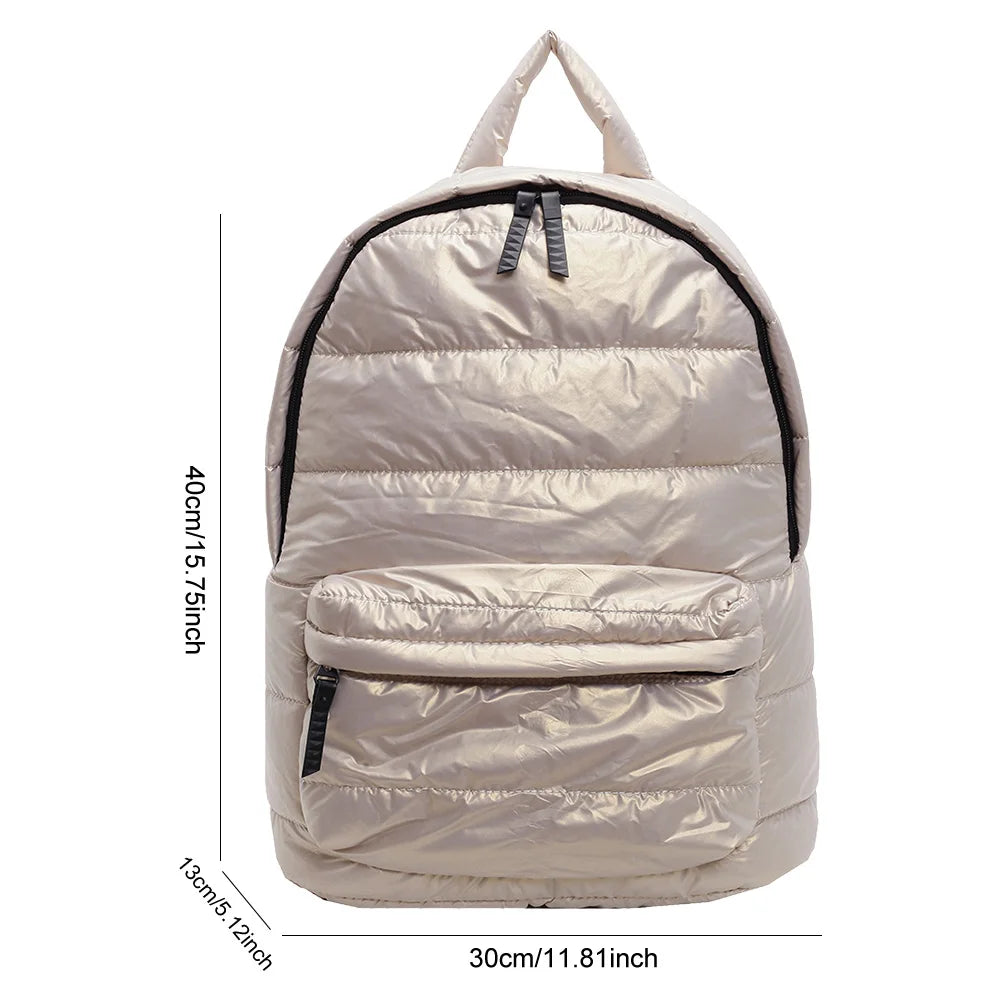Solid Down Knapsack Large Capacity Quilted Backpack Teen Student Schoolbag Multi-pocket Rucksack Puffer Cotton Versatile Bookbag
