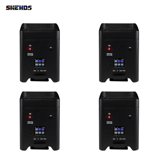 SHEHDS 4pcs 6x18w RGBWAUV LED Battery Par Wireless DMX512 Phone WIFI Wash Wall Light For Party Disco Christmas Lights Audience