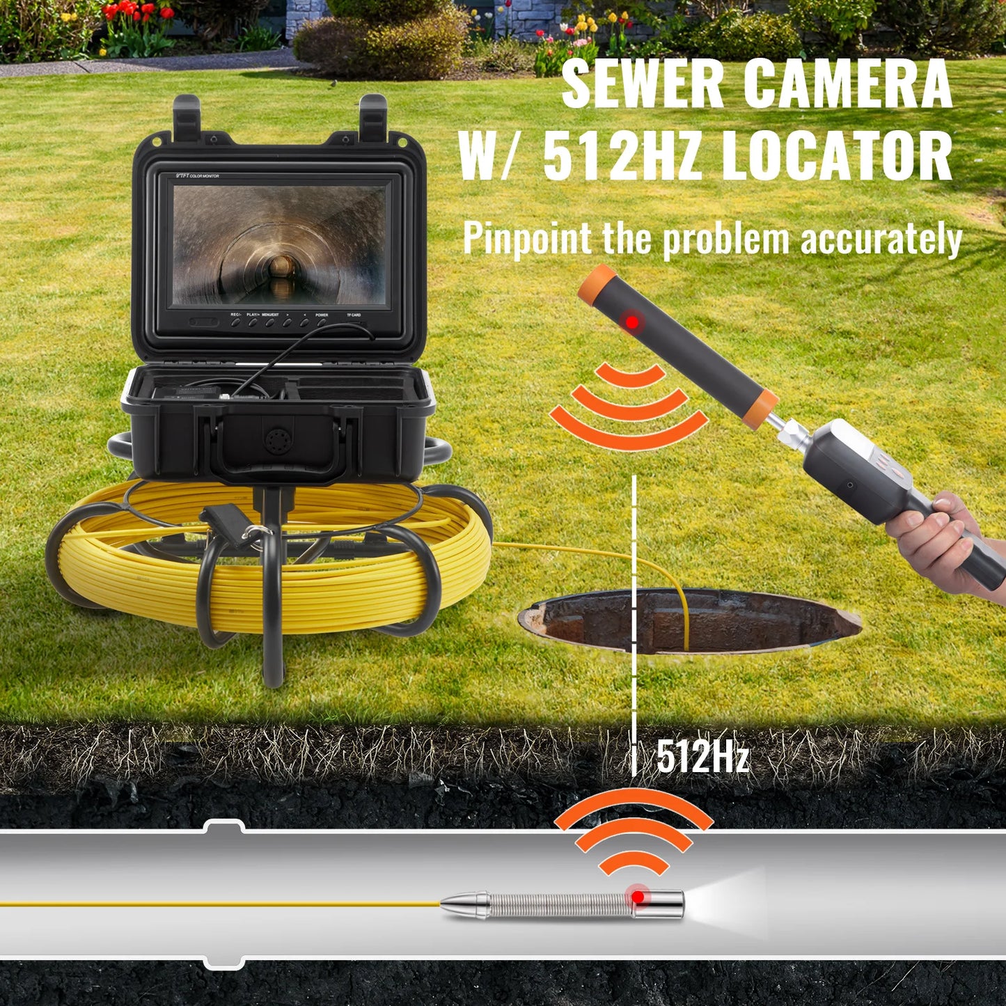 VEVOR Sewer Camera with 512Hz Locator IP68 9 Inch Inspection