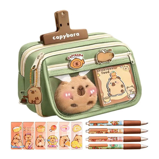 Cute Capybara Fabric Pencil Case 9-Layer Large Capacity Animal Zipper Kids Bag kids Boys Girls School Case Supplies