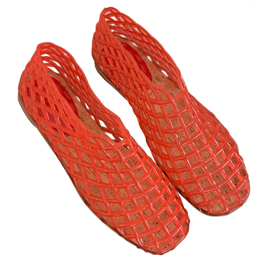 Women Jelly Flats Fashion Slip-On Flats Lightweight Hollow Out Ballet Flats Breathable Beach Jelly Shoes for Summer Beach