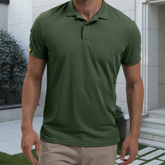 Men s Casual Short Sleeve Button Down Shirt with Turn-down Collar Solid Color Summer Top for Daily Wear and Outings